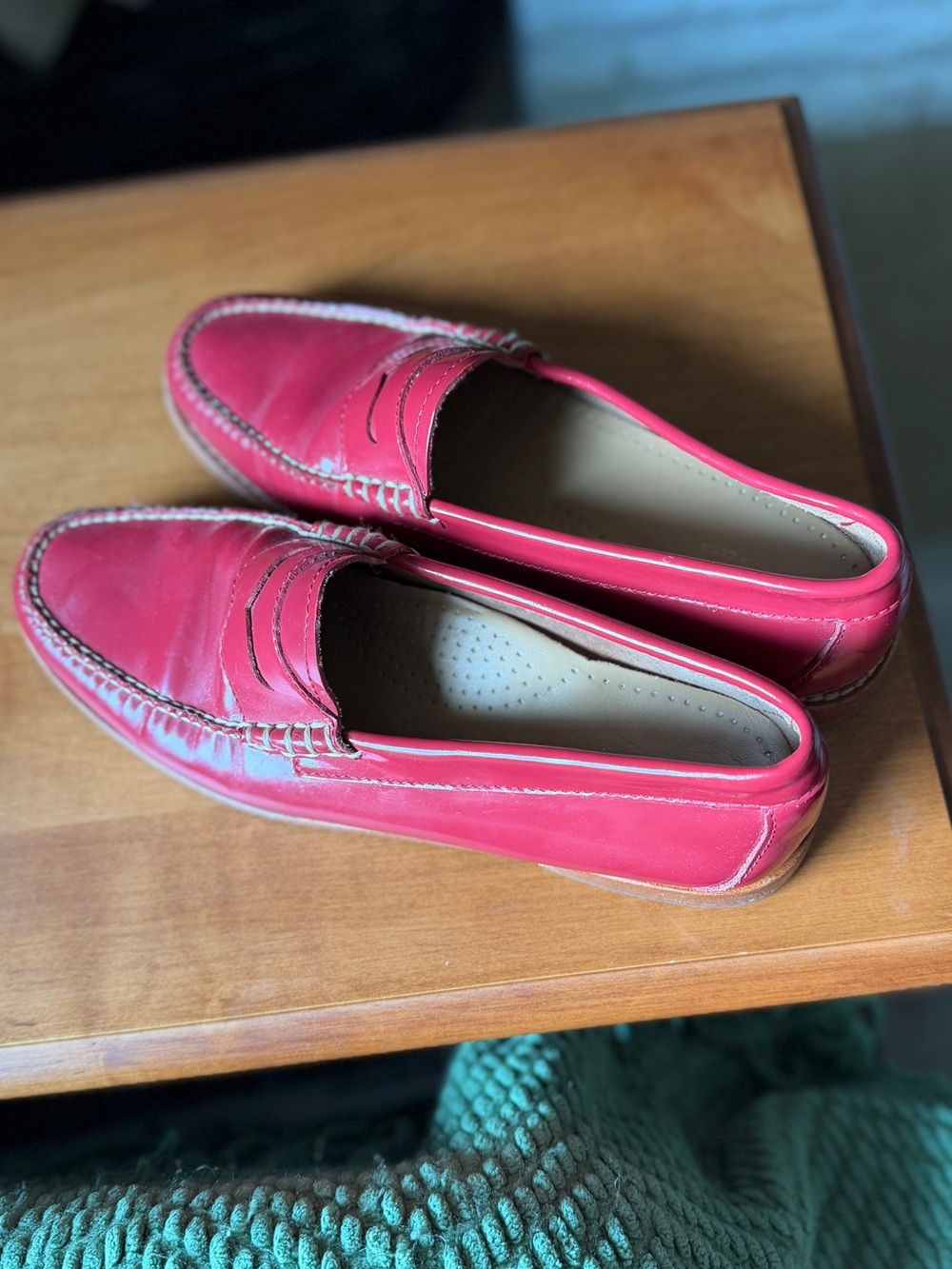 Red Leather Penny Loafers for Women - Picture 2 of 5